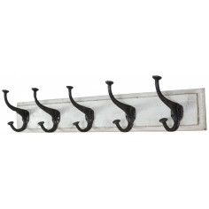 Attaccapanni da parete in legno massiccio e ferro forgiato a mano finitura bianco anticato 76x13x22  cm