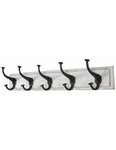 Attaccapanni da parete in legno massiccio e ferro forgiato a mano finitura bianco anticato 76x13x22  cm