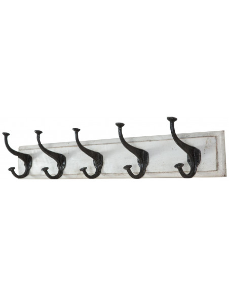 Attaccapanni da parete in legno massiccio e ferro forgiato a mano finitura bianco anticato 76x13x22  cm