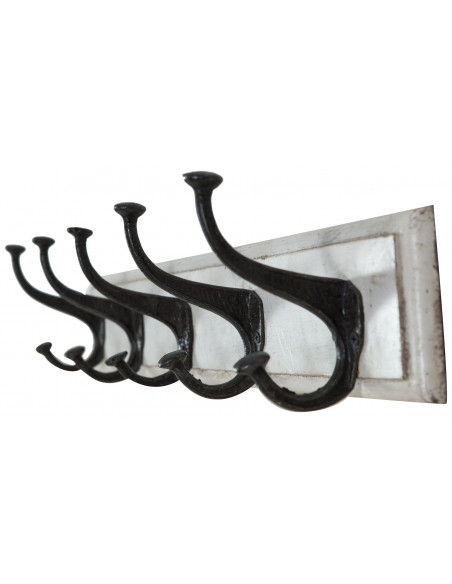 Attaccapanni da parete in legno massiccio e ferro forgiato a mano finitura bianco anticato 76x13x22  cm