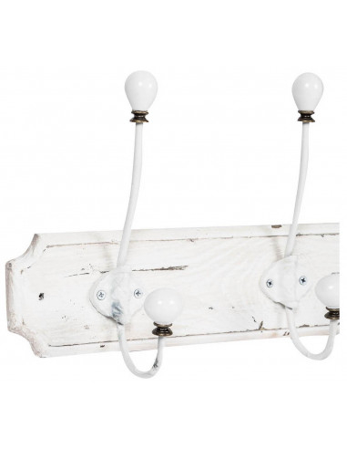 Attaccapanni da parete in legno massiccio e ferro forgiato a mano finitura bianco anticato 80x10x21 cm Attaccapanni da parete in legno massiccio e ferro forgiato a mano finitura bianco anticato 80x10x21 cm