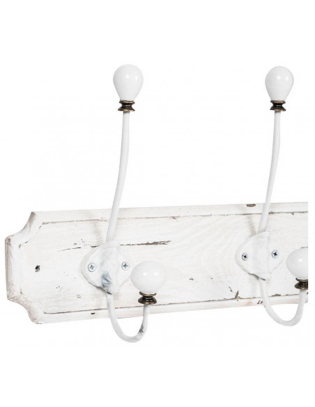 Attaccapanni da parete in legno massiccio e ferro forgiato a mano finitura bianco anticato 80x10x21 cm