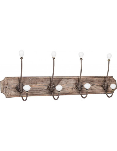Attaccapanni da parete in legno massiccio e ferro forgiato a mano finitura legno anticato 65x10x21 cm Attaccapanni da parete in legno massiccio e ferro forgiato a mano finitura legno anticato 65x10x21 cm