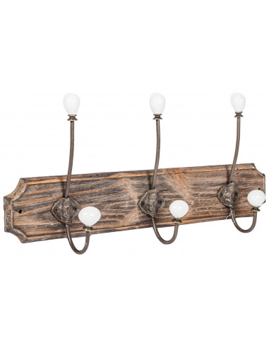 Attaccapanni da parete in legno massiccio e ferro forgiato a mano finitura legno anticato 50x10x21 cm Attaccapanni da parete in legno massiccio e ferro forgiato a mano finitura legno anticato 50x10x21 cm