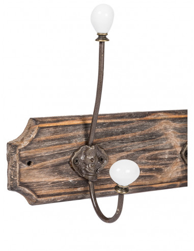 Attaccapanni da parete in legno massiccio e ferro forgiato a mano finitura legno anticato 50x10x21 cm Attaccapanni da parete in legno massiccio e ferro forgiato a mano finitura legno anticato 50x10x21 cm