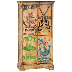 Armadietto da officina in legno massiccio dipinto a mano  L92xPR41xH180 cm