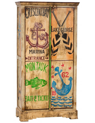 Armadietto da officina in legno massiccio dipinto a mano  L92xPR41xH180 cm
