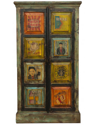 Armário em madeira maciça pintada à mão L83xDP38xH150 cm Armário em madeira maciça pintada à mão L83xDP38xH150 cm