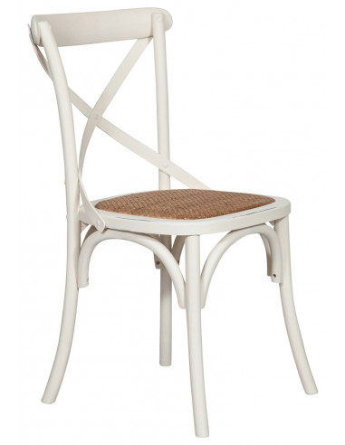 Cadeira Thonet em freixo maciço e assento em rattan com acabamento branco antigo 46x42x86 cm