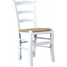 Sedia in legno massello di faggio finitura bianco laccato con seduta in paglia L45xPR45xH88 cm