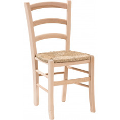 Sedia in legno massello di faggio grezzo con seduta in paglia 45x45x88 Cm