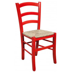 Sedia in legno massello di faggio finitura rosso laccato con seduta in paglia L45xPR45xH88 cm