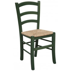 Sedia in legno massello di faggio finitura verde laccato con seduta in paglia L45xPR45xH88 cm