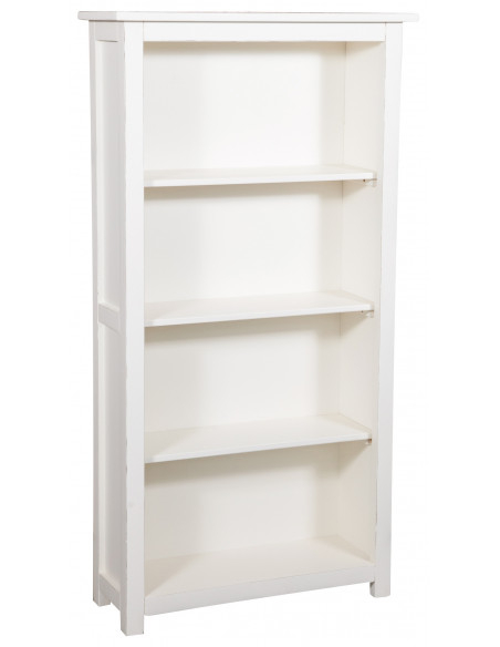 Piccola libreria Country in legno massello di tiglio finitura bianca anticata 68x25x130 cm
