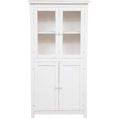 Vetrina Credenza Country in legno massello di tiglio finitura bianca anticata 68x25x130 cm