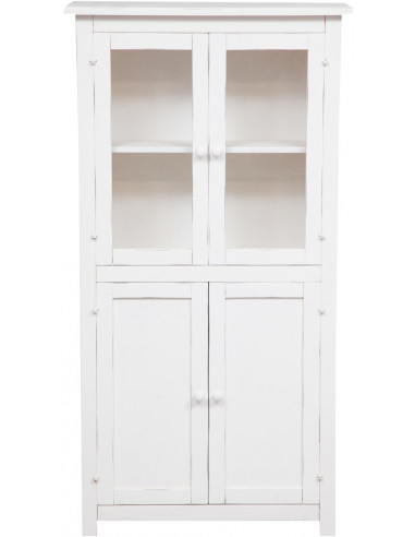 Vetrina Credenza Country in legno massello di tiglio finitura bianca anticata 68x25x130 cm