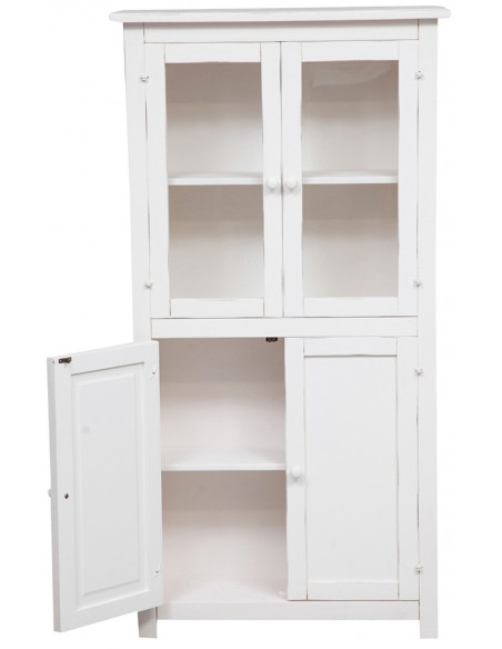 Vetrina Credenza Country in legno massello di tiglio finitura bianca anticata 68x25x130 cm