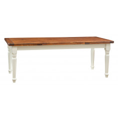 Country-style solid lime wood  antiqued white frame walnut top W220xDP100xH80 cm sized extensible table. Made in Italy