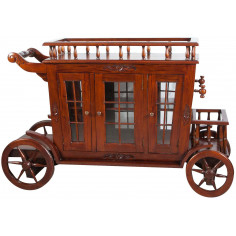 Carrinho bar em madeira maciça de mogno com acabamento em nogueira 125x45x82 cm