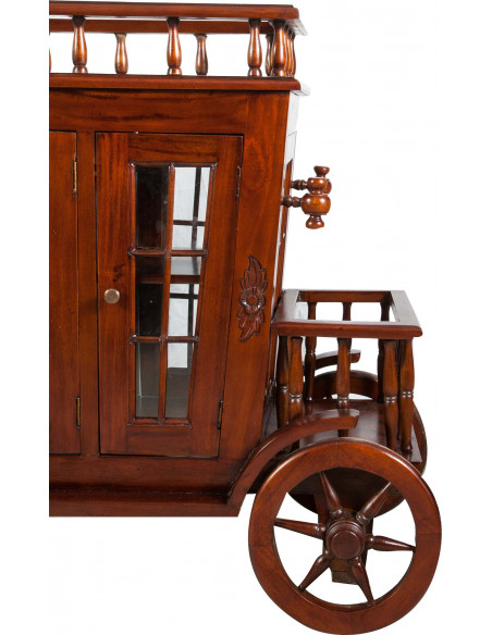 Carrello bar in legno massello di mogano finitura noce 125x45x82 cm