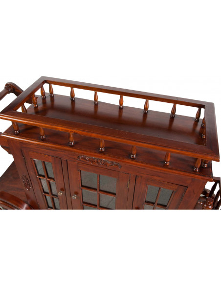 Carrello bar in legno massello di mogano finitura noce 125x45x82 cm