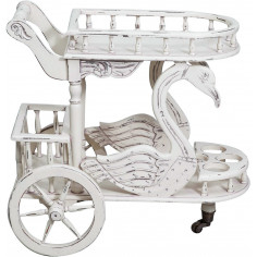 Carrinho de bar em madeira maciça de mogno com acabamento branco antigo 71x46x72 cm 2