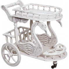 Carrello bar in legno massello di mogano finitura bianca anticata 71x46x72 cm