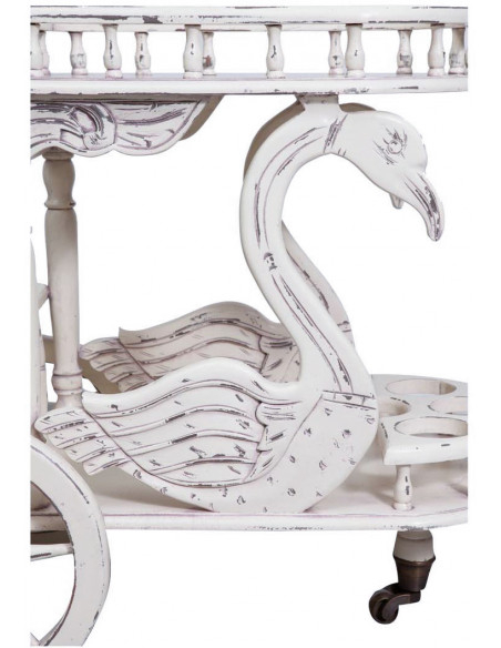 Carrello bar in legno massello di mogano finitura bianca anticata 71x46x72 cm
