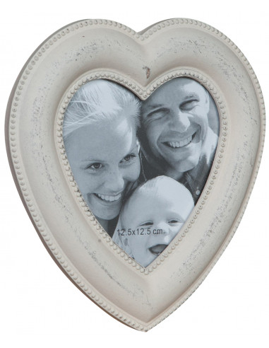 Moldura fotográfica de madeira em forma de coração com acabamento antigo Shabby L20xDP3xA20 cm