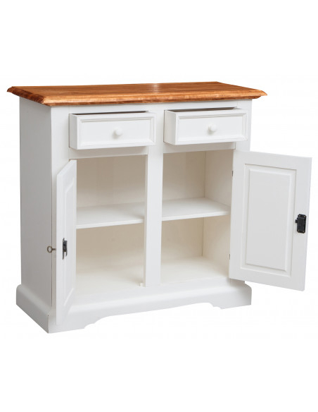 Credenza in legno massello di tiglio struttura bianca anticata piano naturale: foto anti e cassetti aperti - Biscottini.it