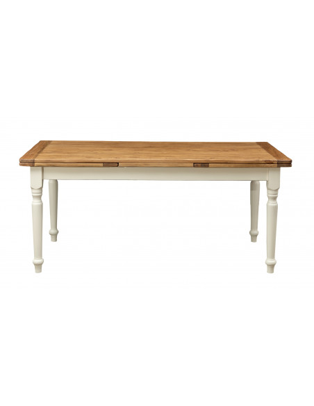 Tavolo allungabile Country in legno massello di tiglio struttura bianca anticata piano finitura naturale 180x90x80 Made Italy