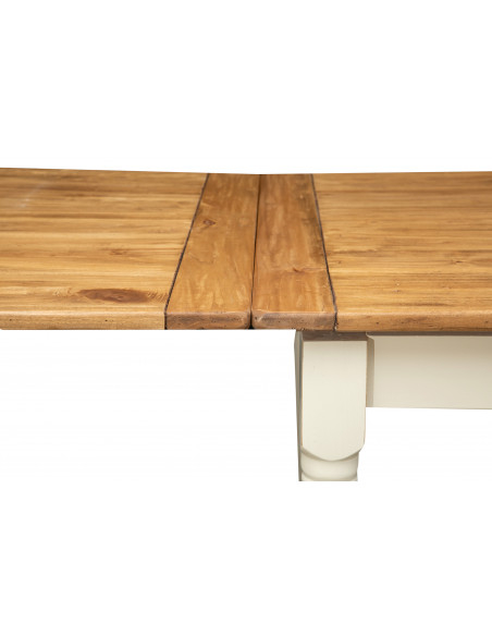 Tavolo allungabile Country in legno massello di tiglio struttura bianca anticata piano finitura naturale 180x90x80 Made Italy