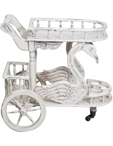 Carrello bar in legno massello di mogano finitura bianca anticata 71x46x72 cm Carrello bar in legno massello di mogano finitura bianca anticata 71x46x72 cm