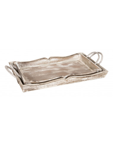 SET DI 2 VASSOI IN LEGNO FINITURA BIANCO ANTICATO L51+48XPR9+9XH28+24 cm