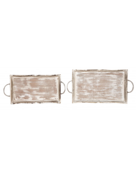SET DI 2 VASSOI IN LEGNO FINITURA BIANCO ANTICATO L51+48XPR9+9XH28+24 cm