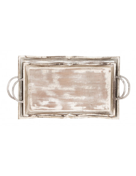 CONJUNTO DE 2 BANDEJAS DE MADEIRA ACABAMENTO BRANCO ANTIGO L51+48XDP9+9XH28+24 cm