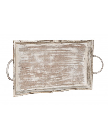 SET DI 2 VASSOI IN LEGNO FINITURA BIANCO ANTICATO L51+48XPR9+9XH28+24 cm