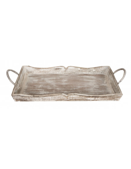SET DI 2 VASSOI IN LEGNO FINITURA BIANCO ANTICATO L51+48XPR9+9XH28+24 cm