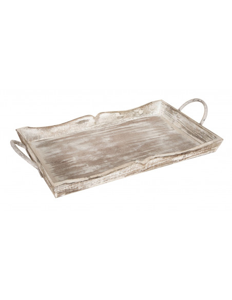 SET DI 2 VASSOI IN LEGNO FINITURA BIANCO ANTICATO L51+48XPR9+9XH28+24 cm