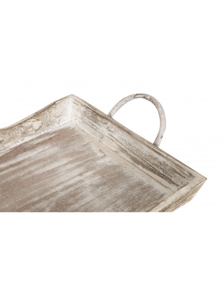 SET DI 2 VASSOI IN LEGNO FINITURA BIANCO ANTICATO L51+48XPR9+9XH28+24 cm