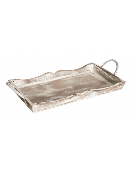 SET DI 2 VASSOI IN LEGNO FINITURA BIANCO ANTICATO L51+48XPR9+9XH28+24 cm