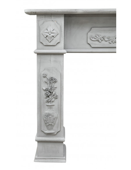Cornice camino in legno finitura grigio anticata  L121xPR28xH96 cm