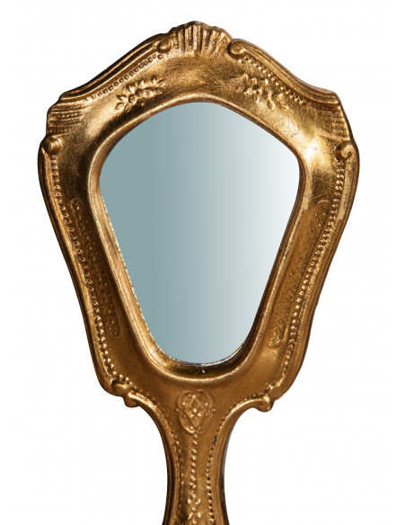 Specchiera a mano in legno finitura foglia oro anticato Made in Italy L15xPR1,5xH31 cm - Biscottini.it
