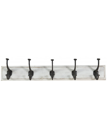Attaccapanni da parete in legno massiccio e ferro forgiato a mano finitura bianco anticato 76x13x22  cm