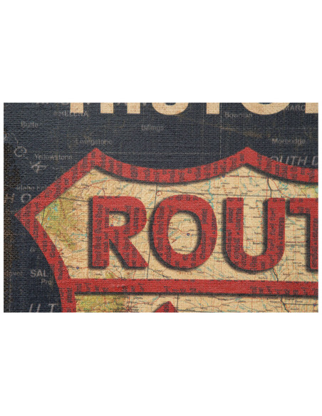 Impressão 'ROUTE 66' em tela de juta crua envelhecida L45xDP1,9xA60 cm