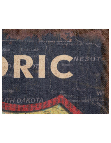 Stampa 'ROUTE 66' su tela in juta grezza anticata L45xPR1,9xH60 cm Stampa 'ROUTE 66' su tela in juta grezza anticata L45xPR1,9xH60 cm