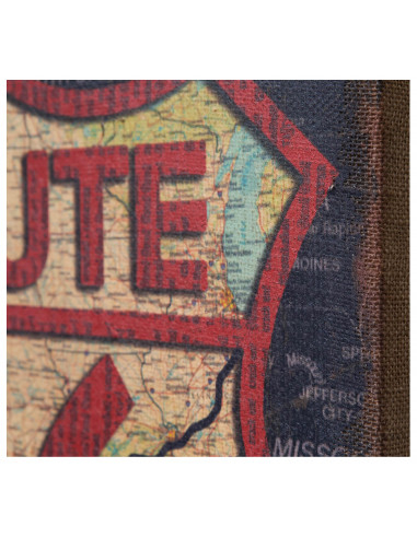 Stampa 'ROUTE 66' su tela in juta grezza anticata L45xPR1,9xH60 cm Stampa 'ROUTE 66' su tela in juta grezza anticata L45xPR1,9xH60 cm