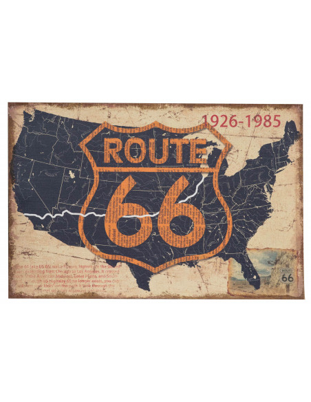 Impressão 'ROUTE 66' em tela de juta crua envelhecida L90xDP2xA60 cm