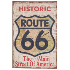 Stampa 'HISTORIC ROUTE 66' su tela in juta grezza anticata L60xPR2xH90 cm