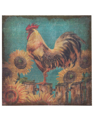 Impressão 'ROOSTER' em tela de juta crua envelhecida L40xDP1,9xA40 cm